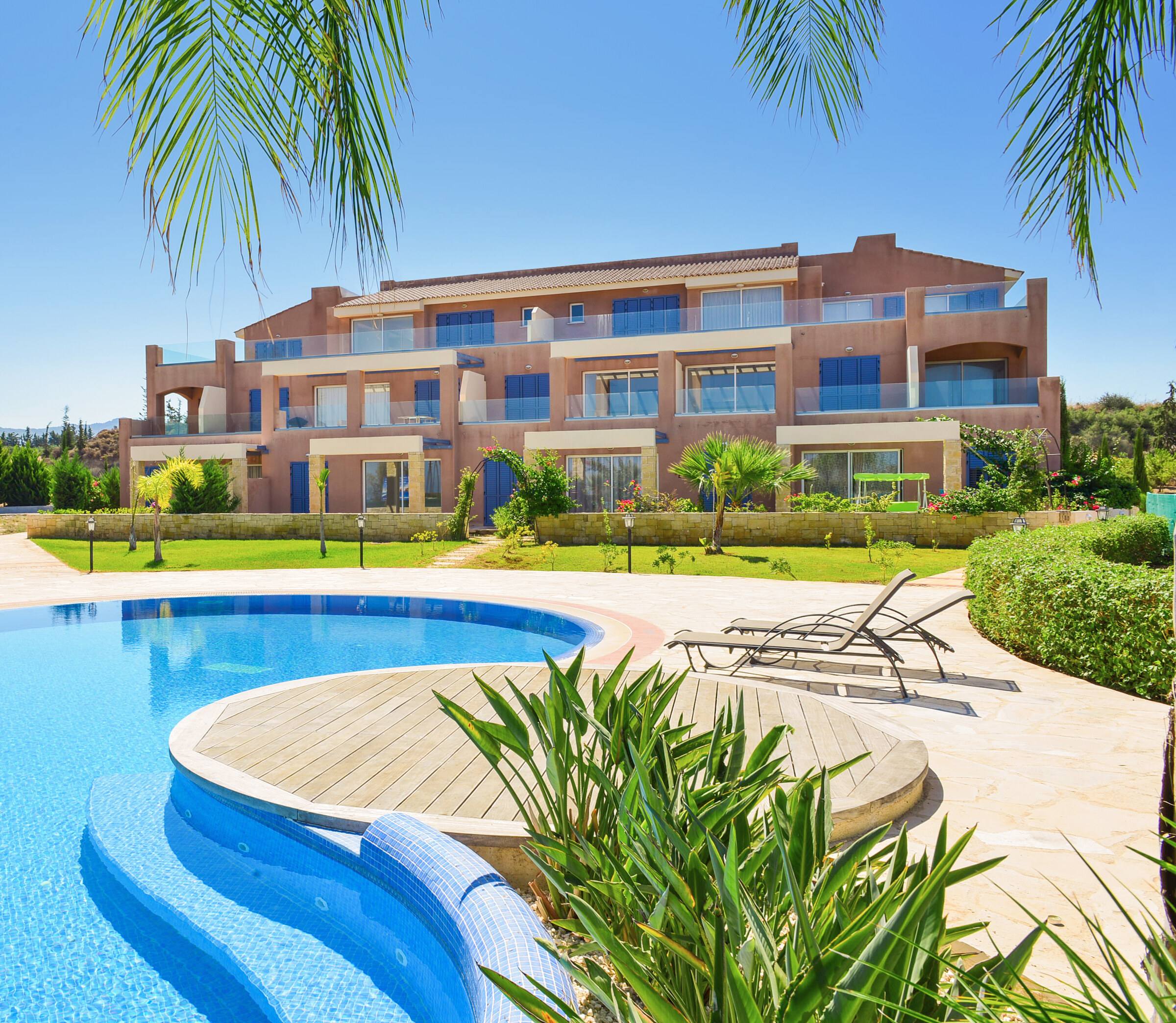 The lagoon pool and one of the residential blocks