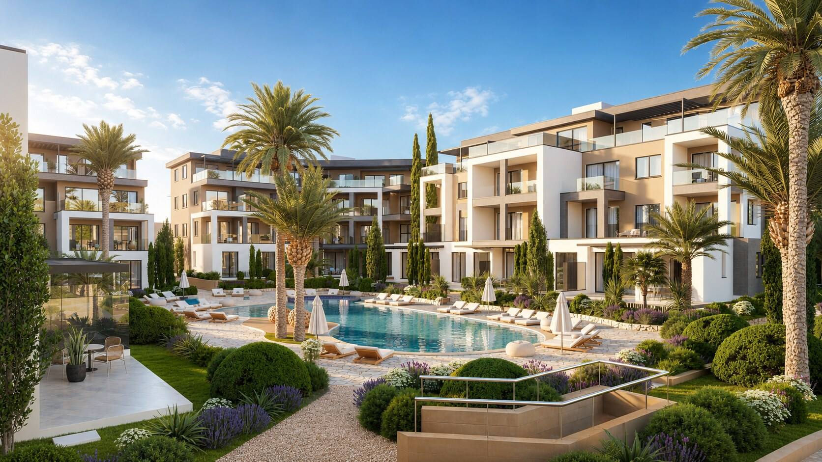 Artist's impression of the pool garden and residences