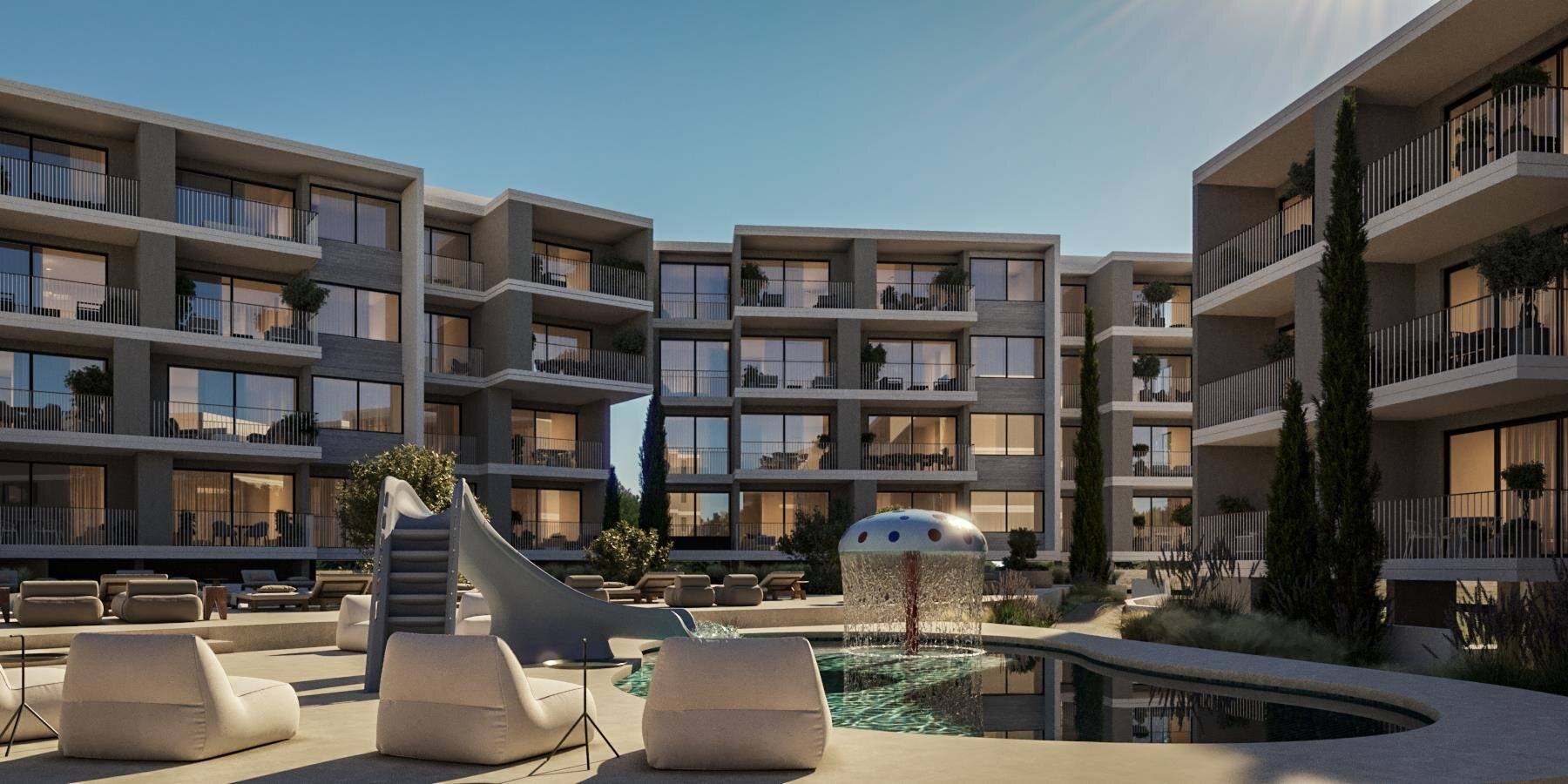 A courtyard within the community