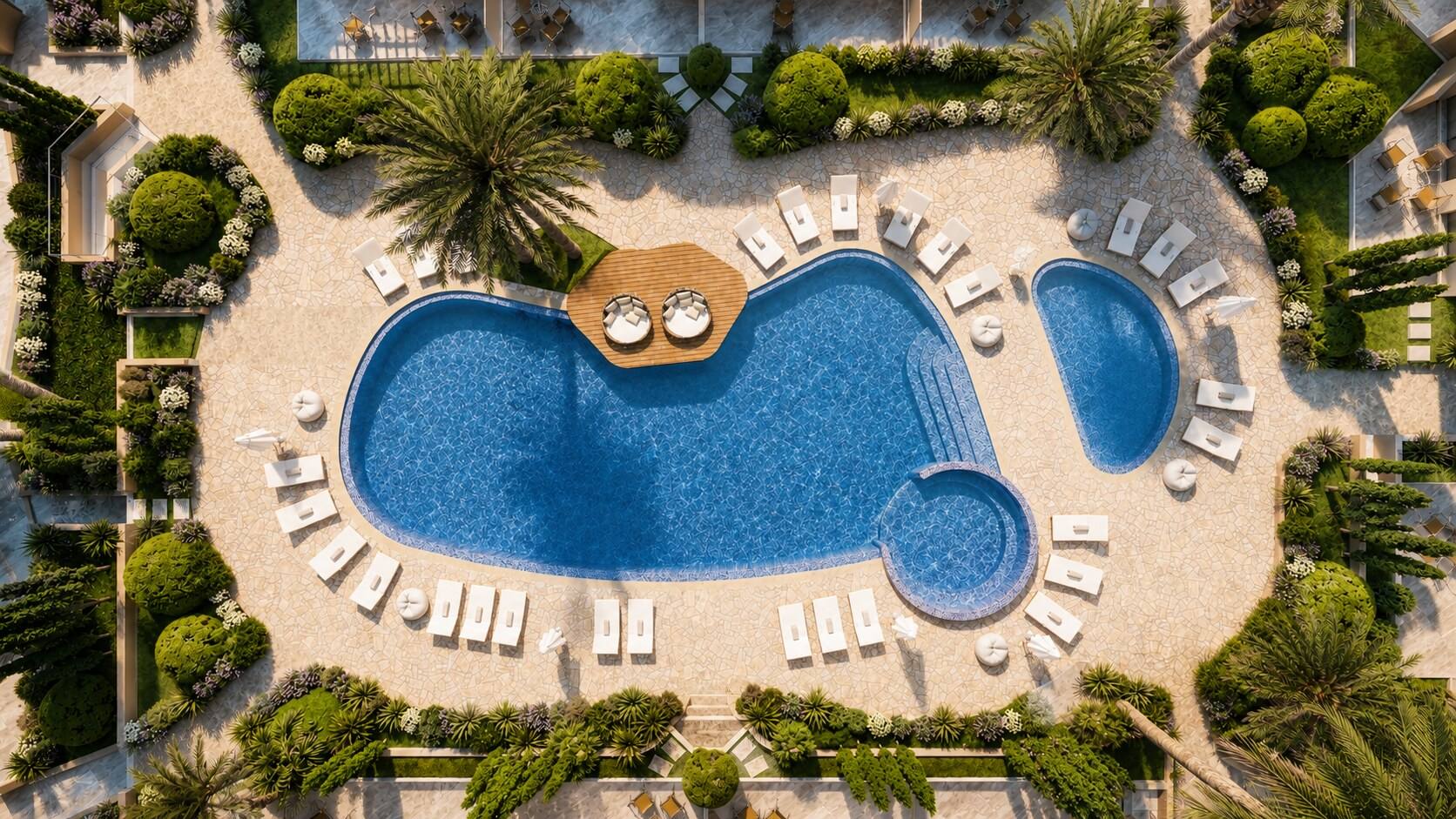 The pool garden from above