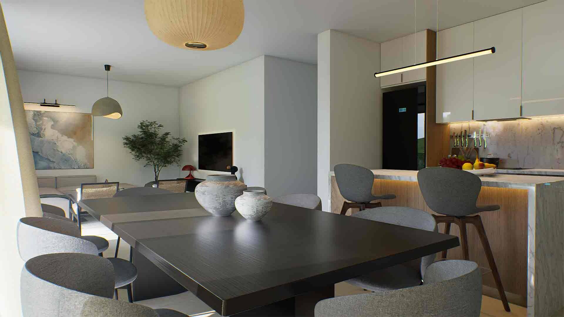 Artist's impression of a dining and living area