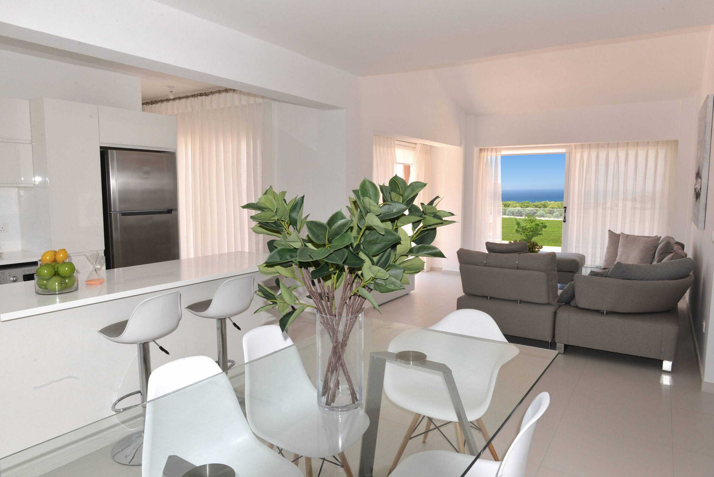 A kitchen and dining area