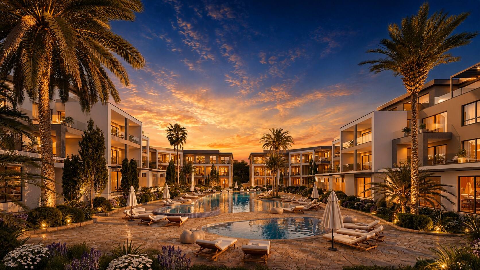 The pool at dusk